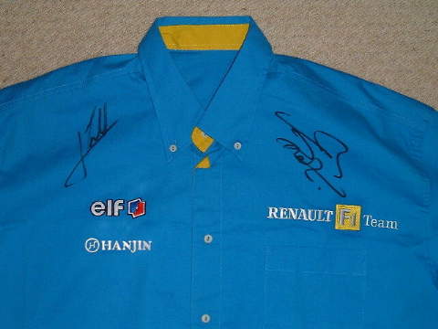 ジェンソン・バトン ヤルノ・トゥルーリ直筆サイン入り ルノーＦ１ 2002年 チーム支給品 チームシャツ